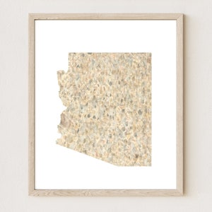 Carte de l'état de l'Arizona, tissu urbain, peinture texturée à l'aquarelle USA (impression d'art) carte murale remise des diplômes anniversaire de mariage cadeau agent immobilier
