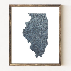 Carte de l'état de l'ILLINOIS, tissu urbain, texture aquarelle, peinture (impression d'art) carte murale, remise des diplômes, anniversaire de mariage, agent immobilier, déménagement, cadeau, vagues