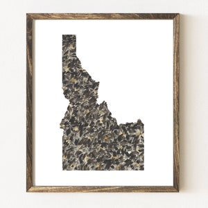 IDAHO State kaart stedelijke stof aquarel textuur schilderij USA (Art Print) kaart muur afstuderen bruiloft verjaardag makelaar bewegende geschenk