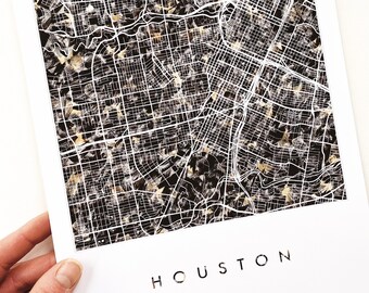 HOUSTON Map Urban Fabric Watercolor Texture Painting Texas City Plan (Art Print)