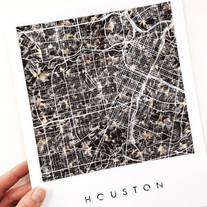 HOUSTON Map Urban Fabric Watercolor Texture Painting Texas City Plan (Art Print) Graduation Wedding Anniversary Realtor Gift coal
