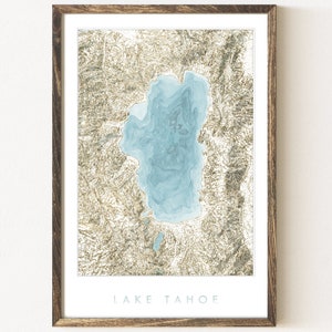Carte topographique aquarelle peinte à la main de Lake Tahoe, CALIFORNIE (impression d'art) Randonneur sur l'obtention du diplôme mur de carte de mariage