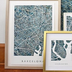 BARCELONA Karte Urban Stoff Aquarell Strukturmalerei SPANIEN Stadt Karte (Kunstdruck) Hochzeit Jahrestag Abschluss Reise Makler Geschenk Fluss