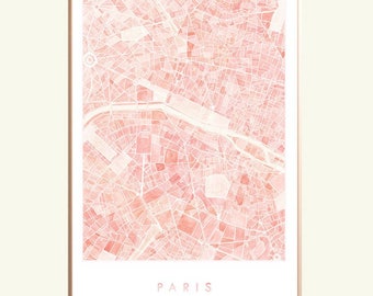 PARIS Carte Peinte à l’aquarelle Impression FRANCE City Block Plan (Art Print) Cadeau de mariage Français Décor parisien European Travel Art Print