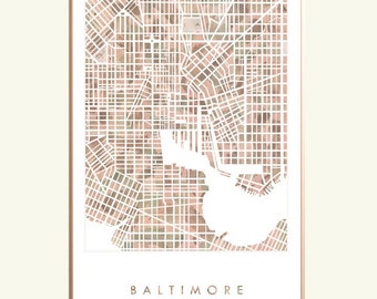 BALTIMORE Map Watercolor Print MARYLAND City Block Plan (Art Print) Anniversary Graduation Wedding Gift East Coast City Map Wall Decor Print