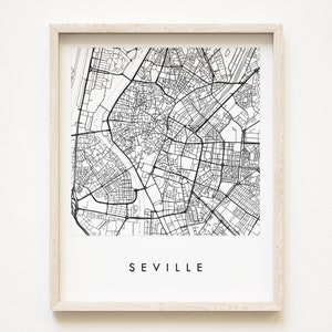 Mapa de SEVILLA Mapa de calles dibujado a mano Impresión Mapa de la ciudad de ESPAÑA (Impresión artística) Mapa de regalo de aniversario de boda de viaje español europeo Decoración de pared