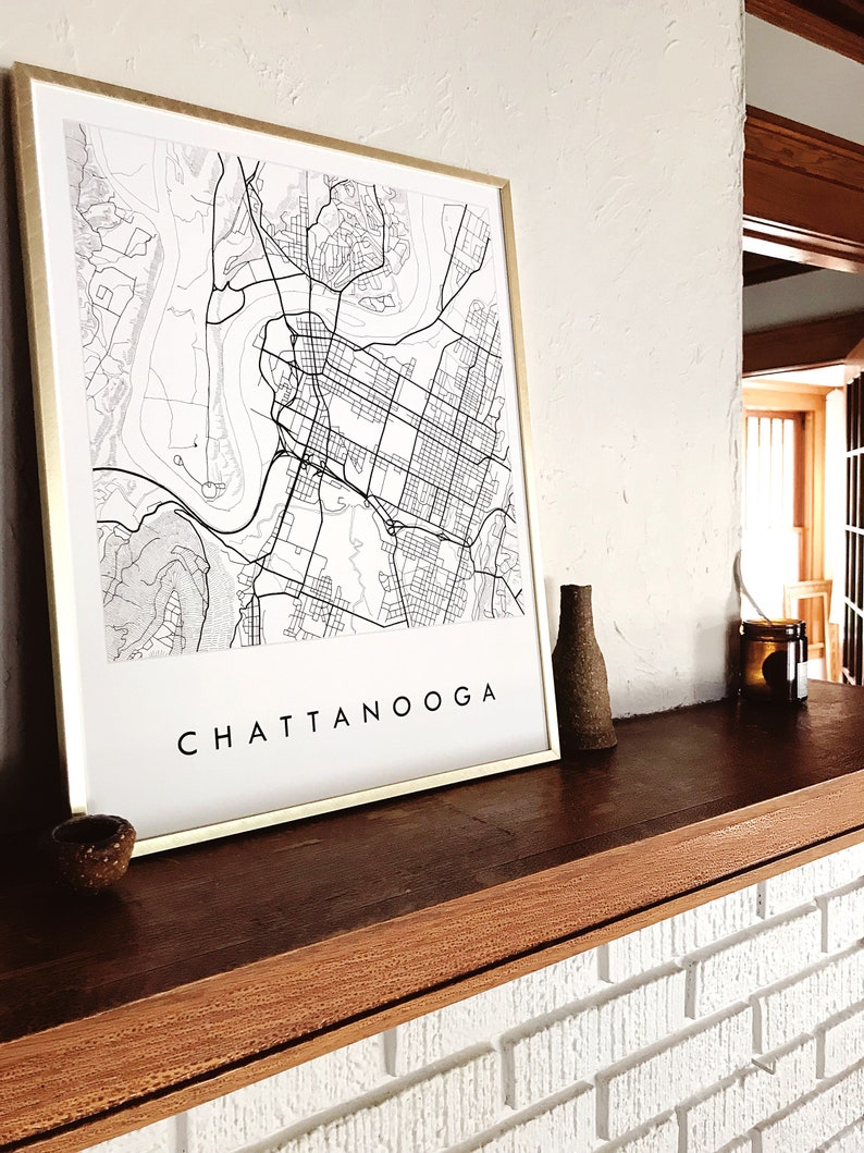 CHATTANOOGA Map Street Map TENNESSEE City Map Drawing Black and White Art Print Wedding Anniversary Gift Wall Decor image 10