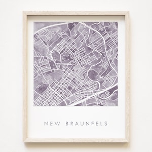 Nieuwe BRAUNFELS kaart aquarel print Texas kaart blokplan (kunstdruk) huwelijksverjaardag makelaar cadeau decor vakantiehuis