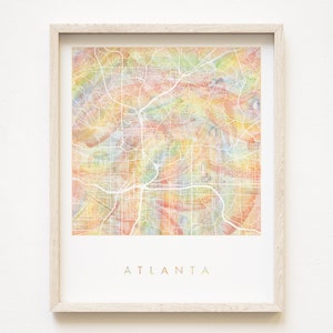 ATLANTA Orgullo Arco Iris Mapa Acuarela Lavado Mapa Imprimir City Block Plan (Impresión de arte) Georgia Graduación Aniversario de Boda Regalo Viaje