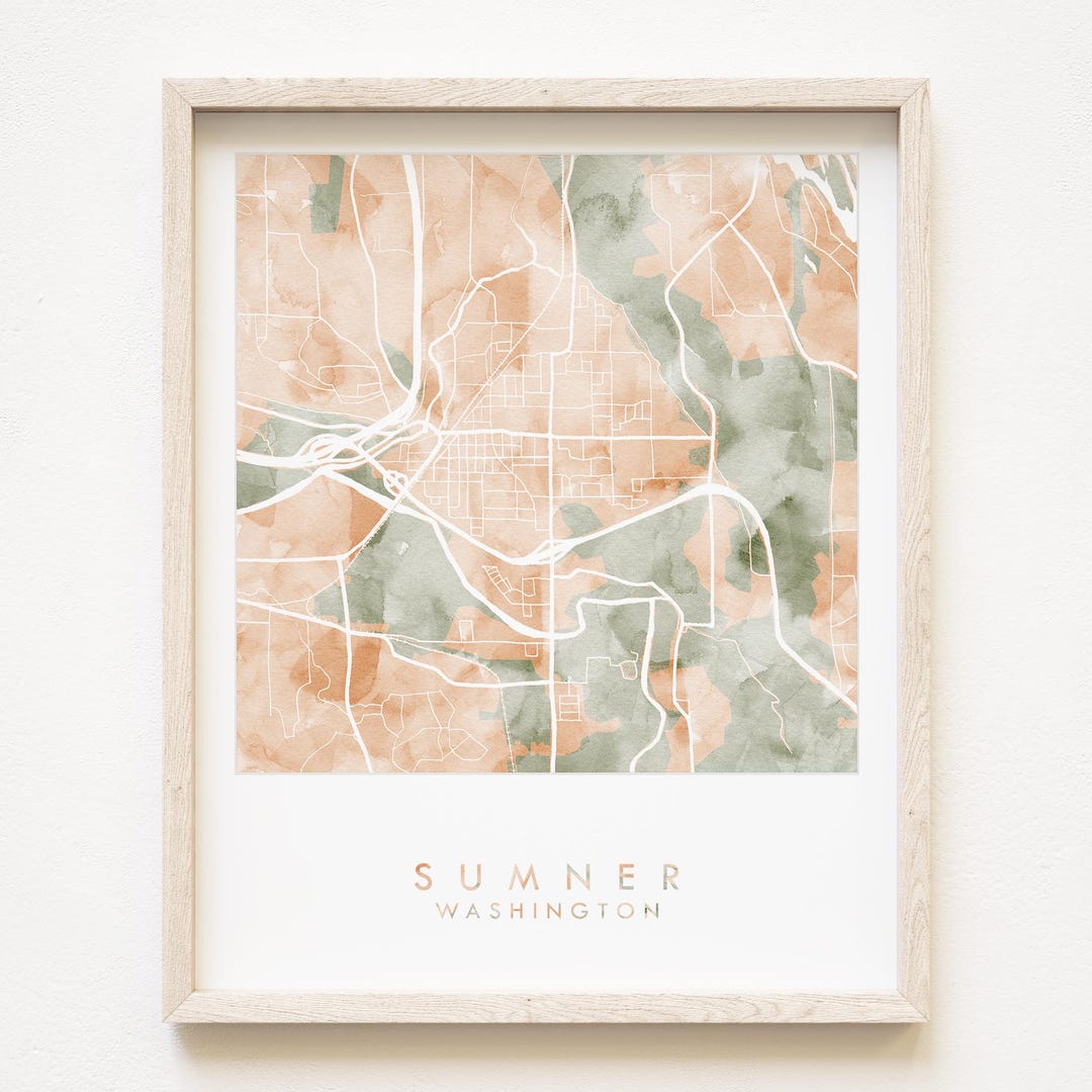 SUMNER Washington Map Watercolor Wash (art Print) Wedding Map Wall ...
