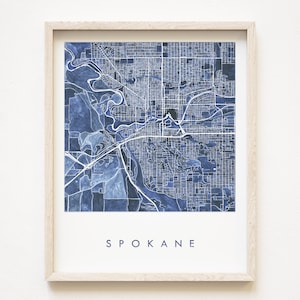 SPOKANE Aquarell Landkarte WASHINGTON Blockplan (Kunstdruck) Unikat Gonzaga Hochzeitstag Realtor Geschenk Landkarte Wanddeko