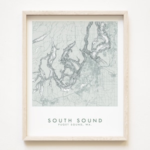 Carte topographique dessinée à la main SOUTH Puget SOUND WASHINGTON Carte bathymétrique dessin (impression d'art) Mer des Salish Puget Sound Vashon Olympia Tacoma