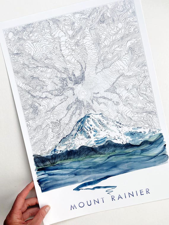 タホママウントレーニアワシントン手描きの地形図と山川の絵画（アート
