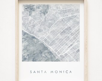 SANTA MONICA Map Watercolor Wash Print California City Block Plan (Art Print) Anniversary Wedding Graduation Realtor Gift Pacific West Coast