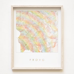 PROVO Orgullo Arco Iris Mapa Acuarela Lavado Mapa Imprimir Plan de Bloque de la Ciudad (Impresión de Arte) UTAH Aniversario de Boda Realtor Regalo Viaje