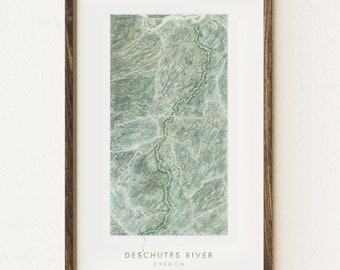 DESCHUTES RIVER Oregon Topographic Watercolor Map (Art Print) Travel Outdoor Adventure Columbia River Mount Hood Grad Wedding Gift
