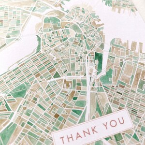 BOSTON Massachusetts Bedankkaart Aquarel Stadsplattegrond Gevouwen Wenskaart Stadsplattegrond Makelaar Bedankt Bewegende Leraar Cadeau Penvriend