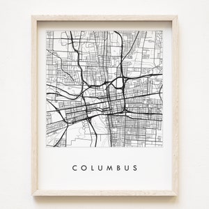 Carte de COLOMB, impression de plan de rue dessiné à la main, carte de la ville de l'OHIO (impression d'art) Obtention du diplôme de l'État de l'Ohio, cadeau d'anniversaire de mariage, cadeau d'anniversaire de mariage