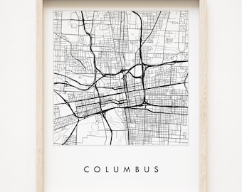 Carte de Columbus dessinée à la main, impression de la carte de la ville d'Ohio (impression artistique), remise des diplômes de l'Ohio State