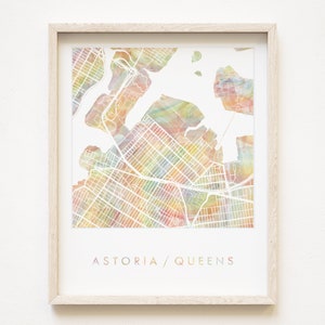 ASTORIA QUEENS Orgullo Arco Iris Mapa Acuarela Lavado Mapa Imprimir City Block Plan (Impresión de arte) Graduación de Nueva York Regalo de boda Viaje Arte Mapa Pared
