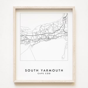 CAPE COD Hyannis Yarmouth Dennis Chatham Brewster Massachusetts handgezeichnete Karte Straßenkarte schwarz weiß (Kunstdruck) Urlaub Einweihungsparty