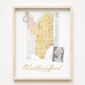 WALLINGFORD Seattle quartier carte impression aquarelle WASHINGTON plan d'îlot (impression d'art) carte murale décoration locale cadeau agent immobilier Green Lake