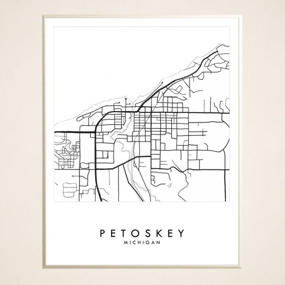 PETOSKEY Street Map MICHIGAN City Map Drawing Black and White Etsy
