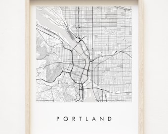 Mapa de PORTLAND Mapa de calles Mapa de la ciudad de OREGÓN Dibujo en blanco y negro (impresión artística) Aniversario de bodas Regalo de graduación Decoración de pared del noroeste del Pacífico