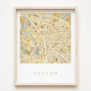 TUCSON kaart aquarel print ARIZONA handgeschilderd stadsblok plan (kunstprint) Universiteit van Arizona afstuderen makelaar huwelijkscadeau zuidwesten