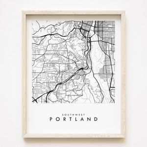 Mapa de calles de Multnomah del suroeste de Portland, mapa de la ciudad de OREGON, dibujo en blanco y negro (impresión artística), decoración de pared de regalo de Marshall Park