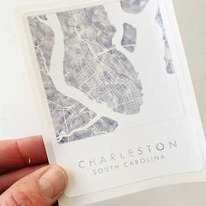 Pegatina de mapa de acuarela de CHARLESTON Mapa de la ciudad de Carolina del Sur Plano de bloques Portátil Botella de agua Recuerdo de boda Regalo de mudanza para agente inmobiliario