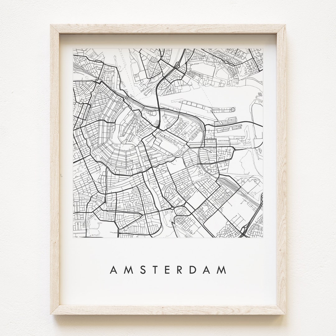 アムステルダム地図手描きストリートマップオランダ市街地図描画白黒