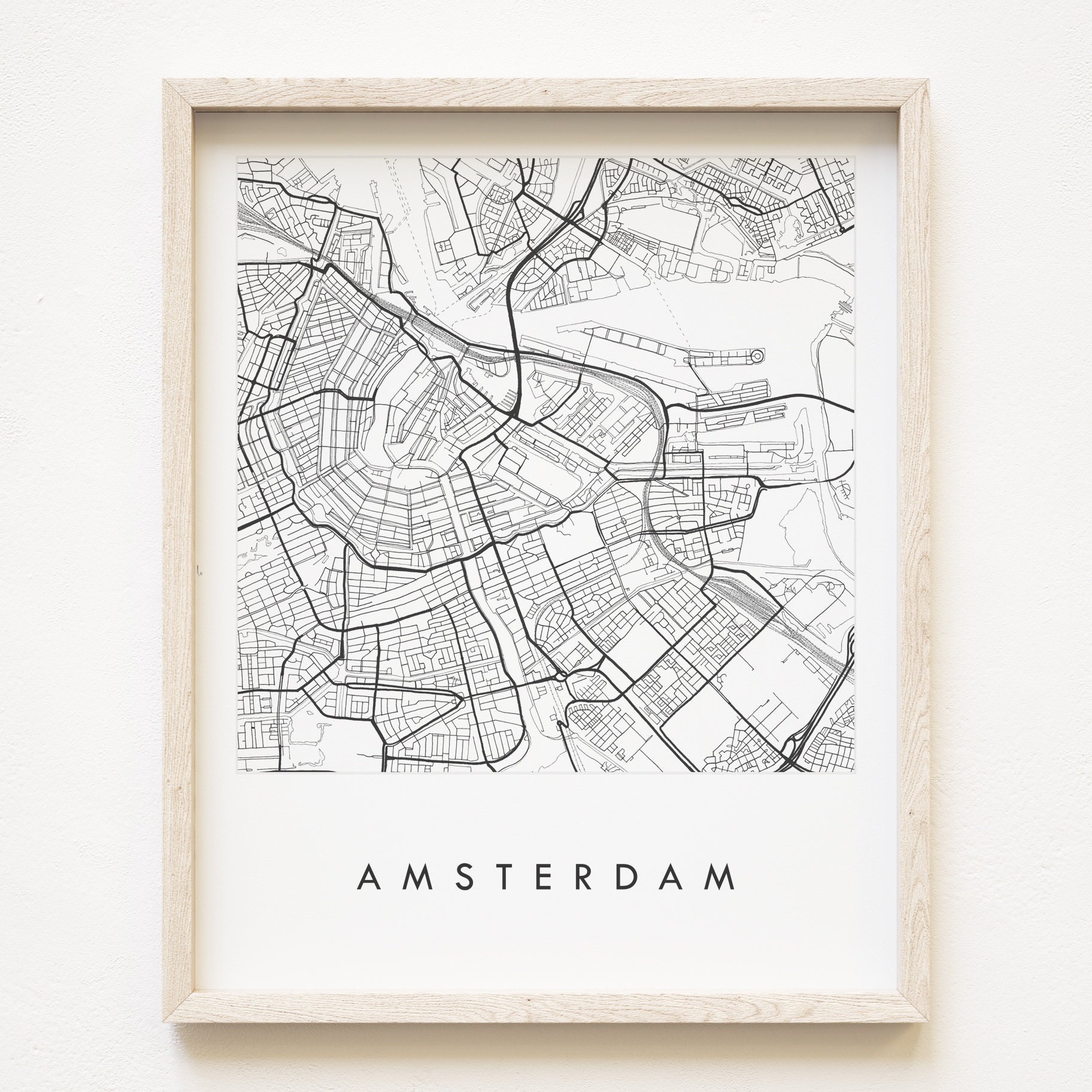 アムステルダム地図手描きストリートマップオランダ市街地図描画白黒