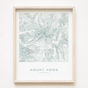Mount Hood OREGON handgetekende topografische kaart tekening (Art Print) Trail wandelaar berg afstuderen bruiloft avontuur Hood rivier kaart Wy'East