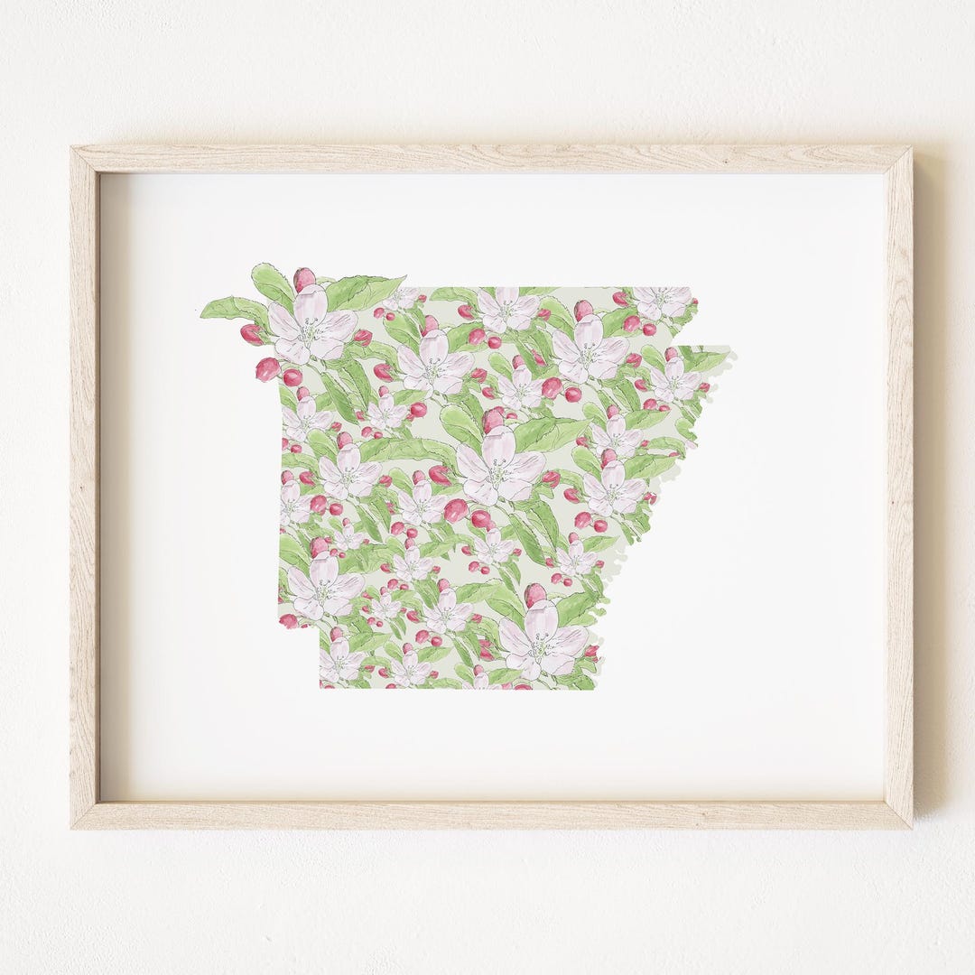 ARKANSAS State Flower Map Watercolor Apple Blossom (art Print) Map Wall ...