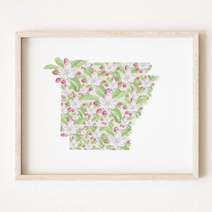 Fleur de l'État de l'ARKANSAS, carte aquarelle fleur de pommier (impression d'art) carte murale remise des diplômes mariage agent immobilier déménagement cadeau du sud des États-Unis