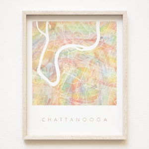 CHATTANOOGA Orgullo Arco Iris Mapa Acuarela Mapa Imprimir City Block Plan (Impresión de arte) Tennessee Graduación Boda Agente de bienes raíces en movimiento Mapa de regalo Pared
