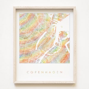 COPENHAGUE Orgullo Arco Iris Mapa Acuarela Lavado Mapa Impresión Queer City Block Plan (Impresión de arte) Dinamarca Aniversario de boda Regalo Viajes europeos