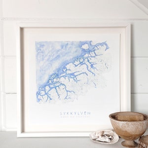 NORUEGA SYKKYLVEN Más Og Romsdal Acuarela Riverways Mapa (Impresión de arte) Topo Montañas Movimiento Aniversario de viaje Regalo de boda