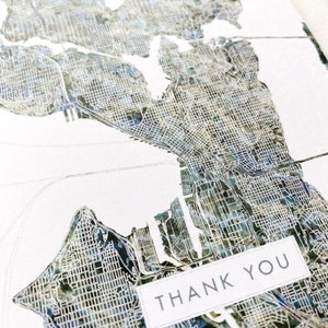 SEATTLE Washington Dankeskarte, Aquarell bemalte Karte, gefaltete Grußkarte, Stadtplan, Makler, Danke, Umzug, Lehrer, Geschenk, Brieffreund