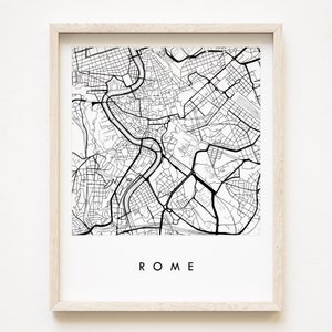 ROME kaart hand getekende stratenplan ITALIË stadsplattegrond tekening zwart-wit (Art Print) huwelijksverjaardag graduatiegift Europese reiskunst