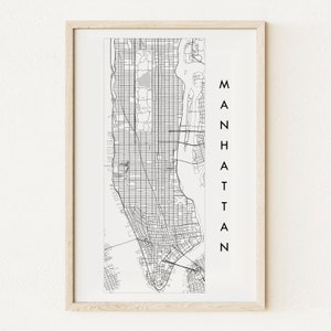 Plan des rues de MANHATTAN, plan de la ville dessiné à la main en noir et blanc (impression d'art) NEW YORK mariage agent immobilier cadeau Central Park Midtown Uptown du centre-ville de SoHo