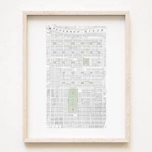 Nuevo MAPA DE SAVANNAH 1902 (Lámina artística) Dibujado a mano Mapa histórico de la ciudad de Georgia Aniversario de bodas Mudanza Regalo de agente inmobiliario Savannah Deco Forsyth Park