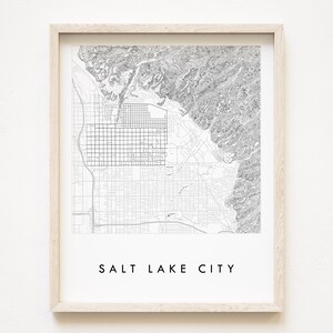 SALT LAKE CITY kaart handgetekende stratenplan Utah stadskaart topografische tekening zwart-wit (Art Print) bruiloft afstuderen cadeau muur decor
