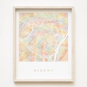 ALBANY Pride Rainbow Map Acuarela Wash Map Print City Block Plan (Ilustración artística) New York Renssalaer SUNY Graduación Boda Regalo de agente inmobiliario