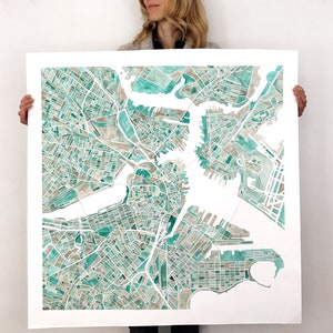 36" aangepaste aquarelkunstkaart YOUR CITY-blokplan (originele aquarelcommissie) 36 x 36 schilderij interieurontwerp met de hand geschilderd