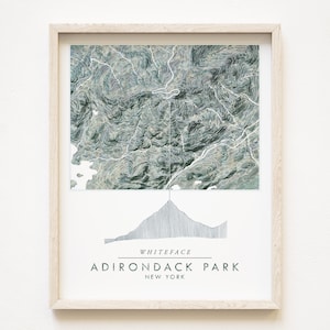 Carte du sommet des Adirondacks WHITEFACE, carte topographique peinte dessinée à la main Parc d'état de New YORK (impression d'art) Mariage Explorez l'aventure Décoration de montagne
