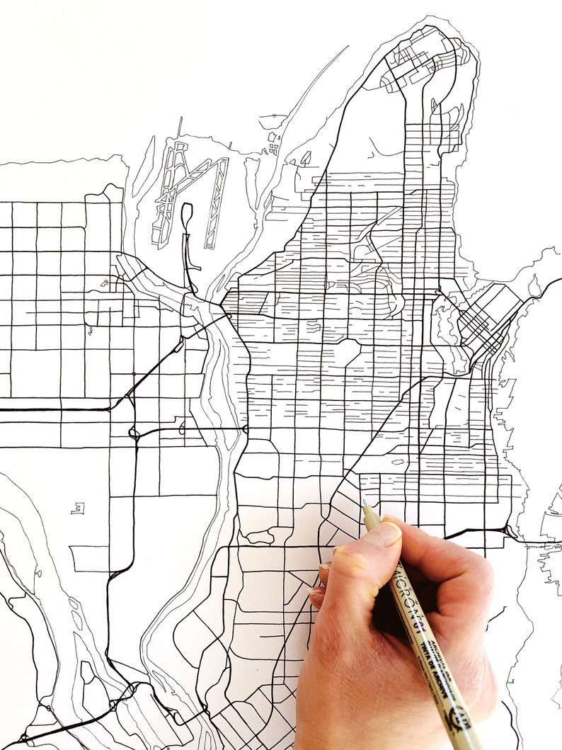 VANCOUVER British Columbia Map Hand Drawn Street Map BC Canada Map ...