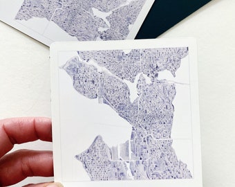 SEATTLE Washington Map Watercolor City Block Plan (MAGNET) PNW Realtor Moving Gift Wedding Favor Refrigerator Decor