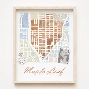 MAPLE VALLEY Seattle buurt kaart aquarel print WASHINGTON City Block Plan (Art Print) Downtown Seattle kaart muur makelaar cadeau lokaal